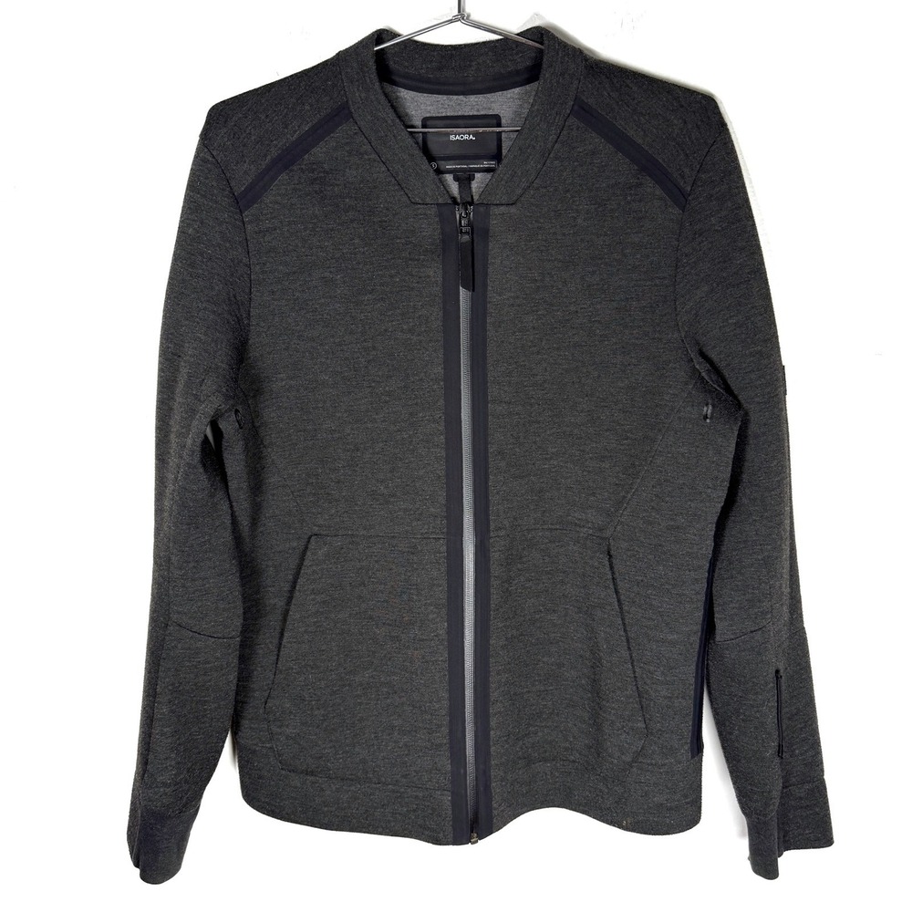 ISAORA Men's Charcoal Grey Tech Bomber Jacket‎ Full Zip Size Small